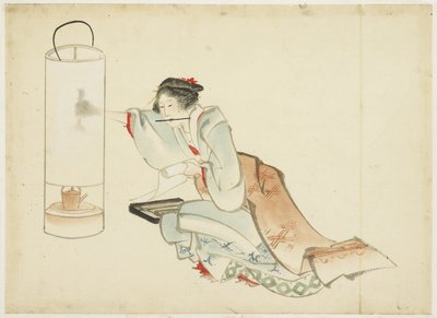 Dama Ajustando una Lámpara, c.1815-1849 de Katsushika (school of) Hokusai