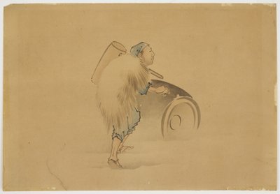 Hombre con Mazo Rodando Barril, ca. 1850 de Katsushika (school of) Hokusai