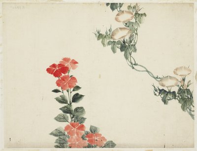 Gloria de la Mañana y Flores Rojas de Katsushika (school of) Hokusai