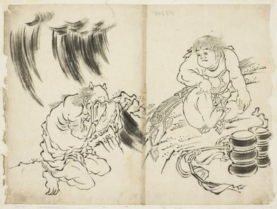 Personificación de la tormenta con Kintaro y Oni llorando, c.1815-1849 de Katsushika (school of) Hokusai
