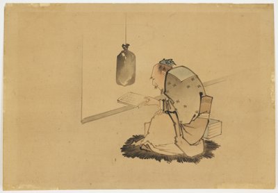 Erudito leyendo en una ventana, c.1850 de Katsushika (school of) Hokusai