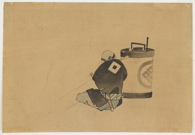 Asistente sentado fumando junto a una lámpara, ca. 1850 de Katsushika (school of) Hokusai