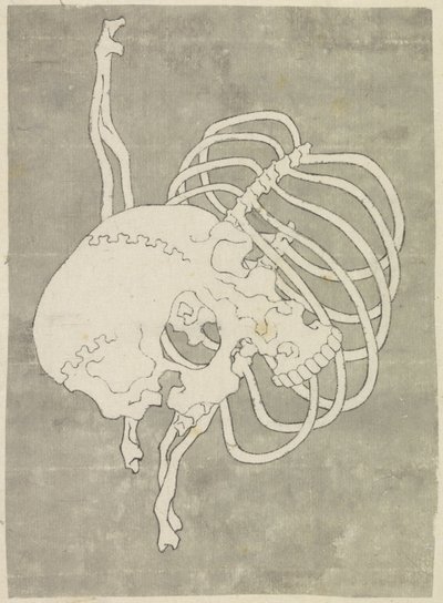 Cráneo y una caja torácica de Katsushika Hokusai (possibly)