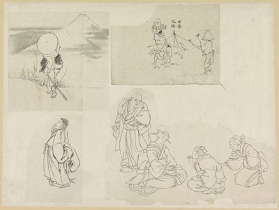 Cuatro escenas con diferentes figuras. de Katsushika Hokusai (possibly)