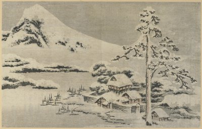 Pueblo costero en la nieve, 1814 de Katsushika Hokusai