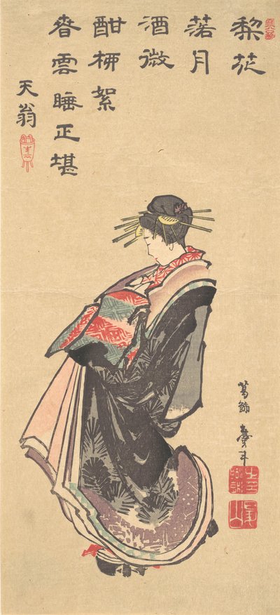 Una cortesana en desfile, vestida con muchos ropajes, finales del siglo XVIII-principios del siglo XIX de Katsushika Hokusai
