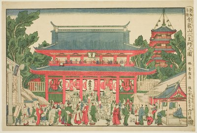 Vista en perspectiva: La puerta de los dos reyes Deva del templo Kinryuzan (Ukie: Kinryuzan niomon no zu) de Katsushika Hokusai