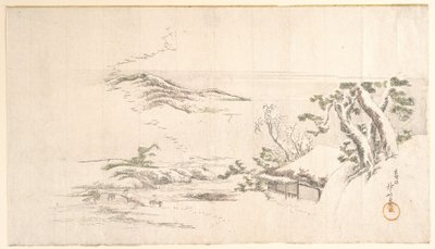 Un paisaje nevado con nubes grises de Katsushika Hokusai