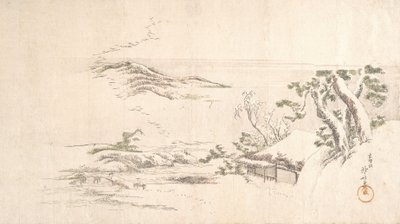Paisaje Nevado con Nubes Grises de Katsushika Hokusai