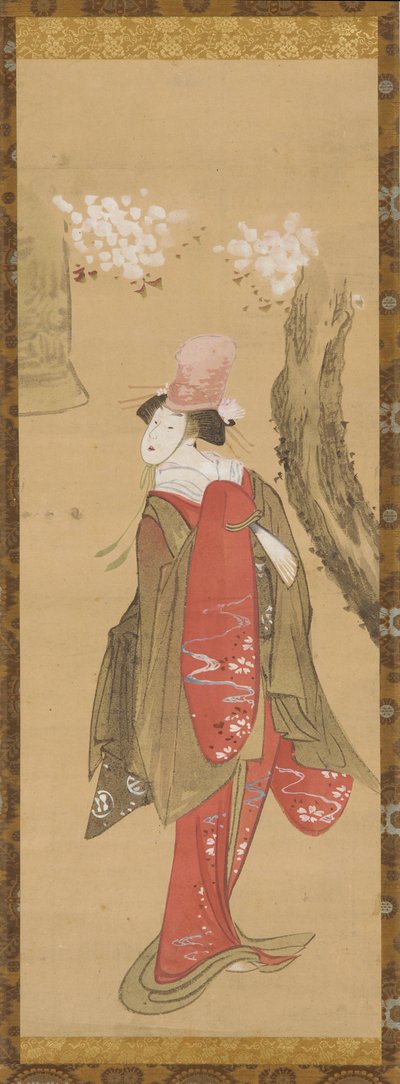 Una bailarina, Kiyohime, un cerezo y la campana de Dojo-ji, finales del siglo XVIII-principios del siglo XIX de Katsushika Hokusai