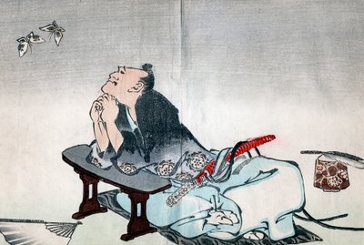 Un filósofo observando un par de mariposas de Katsushika Hokusai