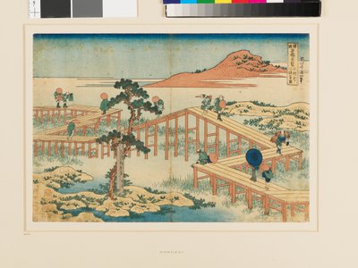 Vista antigua del puente de ocho tramos de Mikawa de Katsushika Hokusai