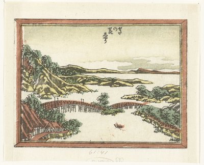 Resplandor de la tarde en Seta Seta no sekisho (título sobre objeto) Ocho vistas grabadas de la provincia de Omi (título de la serie) Doban Omi hakkei (título de la serie) de Katsushika Hokusai