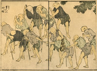 Hombres ancianos descalzos con bastones, 1820, 1924 de Katsushika Hokusai
