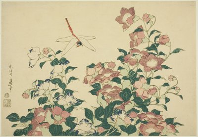 Campanilla y libélula, de una serie sin título de flores grandes de Katsushika Hokusai