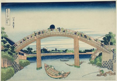 Debajo del puente Mannen en Fukagawa (Fukagawa Mannenbashi shita) de la serie "Treinta y seis vistas del monte Fuji (Fugaku sanjurokkei)" de Katsushika Hokusai