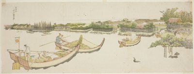 Barcos transportando arroz en el río Sumida de Katsushika Hokusai