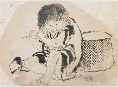 Niño tocando la flauta, período Edo, ca. 1840 de Katsushika Hokusai