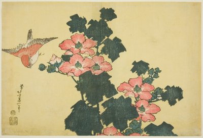 Rosas de Algodón y Gorrión, de una serie sin título de Flores Grandes de Katsushika Hokusai