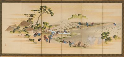 Escenas del campo y el Monte Fuji, uno de un par, período Edo, ca. 1830-1832 de Katsushika Hokusai