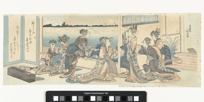 Cortesanas mirando la luna de otoño de Katsushika Hokusai