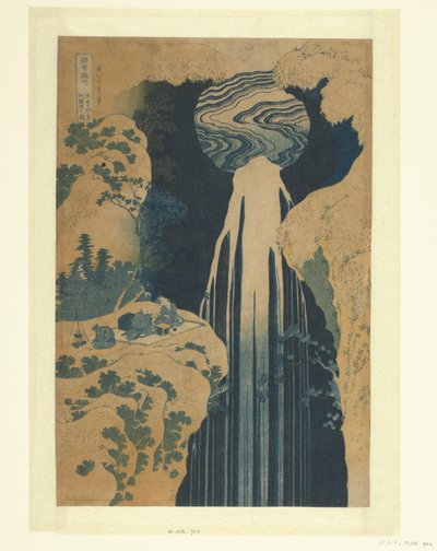 De Amida waterval langs de Kisokaido Kisoji no oku Amida-ga-taki (título sobre objeto) Een rondreis langs de watervallen in de provincies (título de la serie) Shokoku taki meguri (título de la serie sobre el objeto) de Katsushika Hokusai