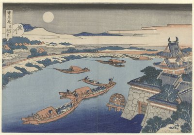El río Yodo a la luz de la luna Yodogawa (título sobre objeto) Nieve, luna y flores (título de la serie) Setsugekka (título de la serie sobre el objeto) de Katsushika Hokusai
