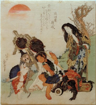 La mujer de la montaña y Kintarō de Katsushika Hokusai