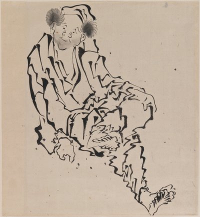 Dibujo de un hombre sentado con la pierna izquierda sobre la rodilla derecha de Katsushika Hokusai