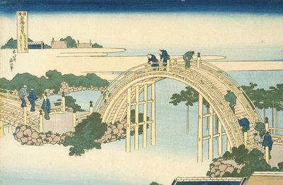 Puente del Tambor del Santuario Kameido Tenjin de la Serie Vistas Maravillosas de Puentes Famosos en Todas las Provincias, siglo XIX de Katsushika Hokusai