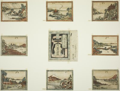 Ocho vistas de Omi en estilo de grabado (Doban Omi hakkei) y hoja de cubierta de Katsushika Hokusai