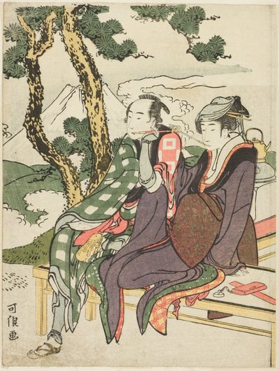 Brillo vespertino para Date no Yosaku y Seki no Koman, de la serie sin título conocida como "Ocho vistas de amantes trágicos (Michiyuki hakkei)" de Katsushika Hokusai