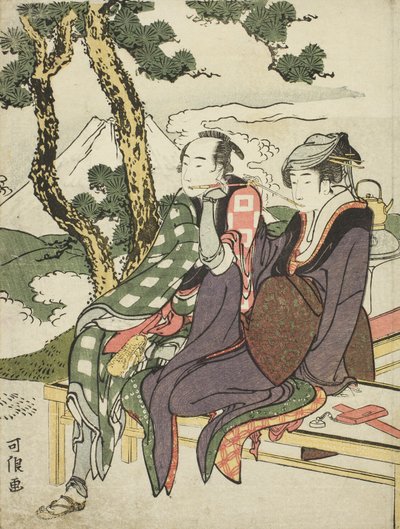 Brillo vespertino para Date no Yosaku y Seki no Koman, de la serie sin título conocida como Ocho vistas de amantes trágicos de Katsushika Hokusai
