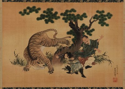 Piedad filial: Yang Hsiang salvando a su padre de un tigre, finales del siglo XVIII-principios del siglo XIX de Katsushika Hokusai