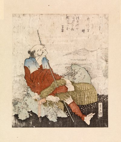 Pescador fumando junto a un arroyo, c.1835 (xilografía en color) de Katsushika Hokusai