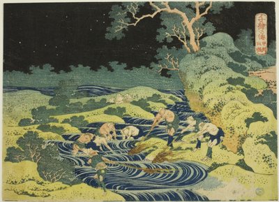 Pesca con antorcha en la Provincia de Kai, de la serie "Mil Imágenes del Océano" de Katsushika Hokusai
