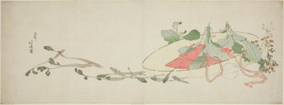 Flores y Verduras de Primavera en un Sombrero de Katsushika Hokusai