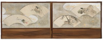 Cuatro pinturas de abanico montadas en una pantalla de Katsushika Hokusai