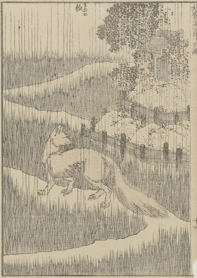 Zorro en la lluvia, c. 1840 de Katsushika Hokusai