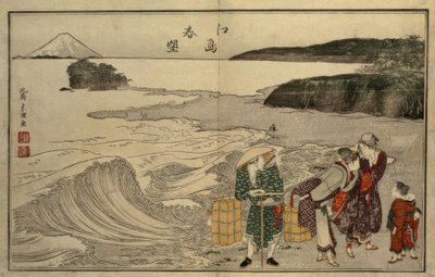 Mujeres en la playa de Enoshima de Katsushika Hokusai