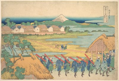 El Fuji visto a lo lejos desde el barrio de Senju (Senju kagai yori chōbō no Fuji), de la serie «Las treinta y seis vistas del monte Fuji» (Fugaku sanjūrokkei) de Katsushika Hokusai