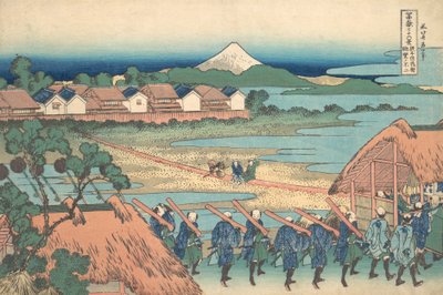 Fuji visto a lo lejos desde el barrio de placer de Senju, ca. 1830-32 de Katsushika Hokusai