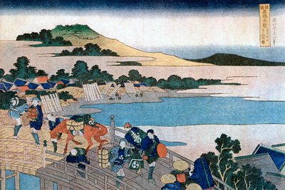 Puente Fukui, Provincia de Echizen, c1785-1849 de Katsushika Hokusai