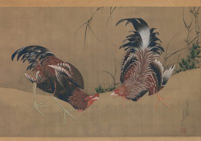 Gallos de pelea de Katsushika Hokusai