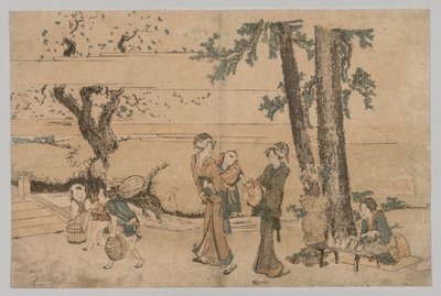 Grupo de figuras cerca de un arroyo de Katsushika Hokusai