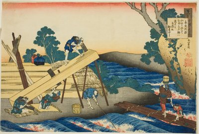 Harumichi no Tsuraki, trigésimo segundo poeta de la serie Cien poemas por cien poetas explicados por la nodriza de Katsushika Hokusai