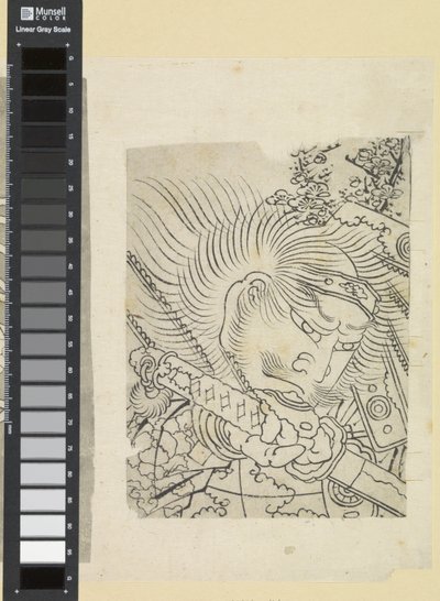 Cabeza de un samurái bajo flor de cerezo de Katsushika Hokusai