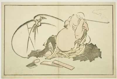 Hotei fumando su pipa, de El libro de pinturas realistas de Hokusai (Hokusai shashin gafu), c.1814 (xilografía en color (hoja de álbum)) de Katsushika Hokusai