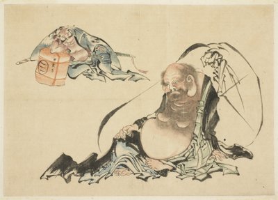 Hotei y Asahina Saburo reclinados (dos bocetos) de Katsushika Hokusai