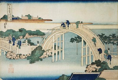 Puente Jorobado por el Puente Kameido Tenjin, entre 1827 y 1830 de Katsushika Hokusai